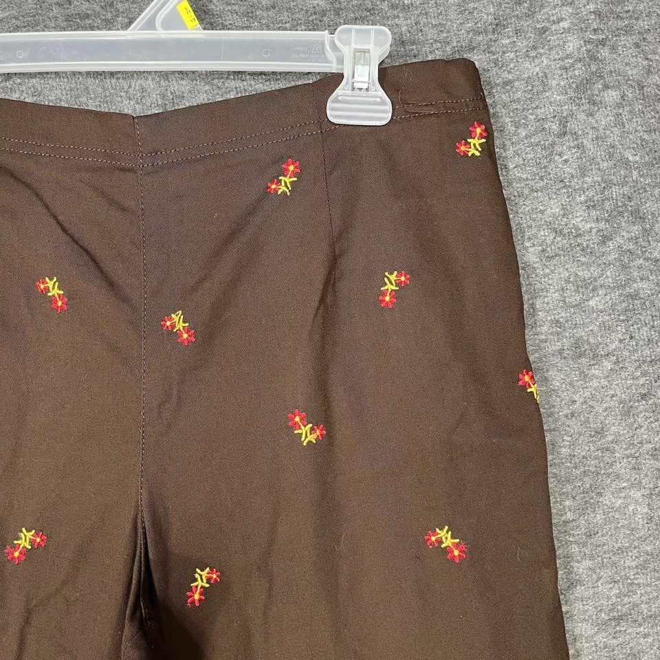 Empujadores de Pedal Y2K Blanco Ciervo Capris Mujer 12 Marrón Rojo Floral Bordado Retro Foto 4 de 4