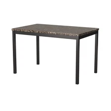 Simple dining table, brown faux marble countertop, black metal frame