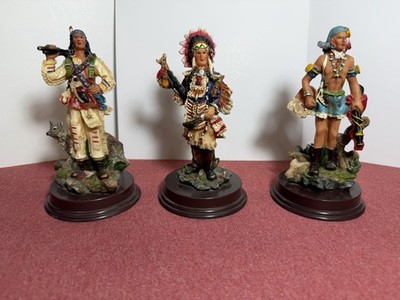 lot of 3 native american warriors on base composite material 6'' k's collections