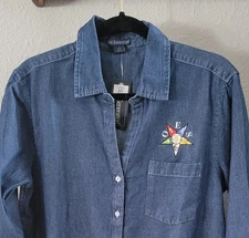 Shirt Order of Eastern Star Long Sleeve Ladies Traditional Star Blue Denim  Lrge