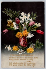 Postcard Swedish Heartfelt Greetings Floral Bouquet Scandinavian Sailors