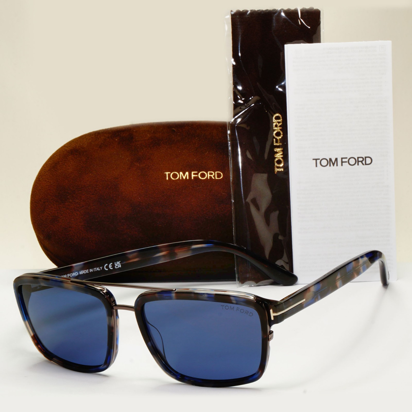 Tom Ford Sunglasses Anders Blue Brown Marble Square FT0780 TF 780 55V 58mm