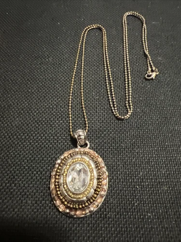 VETEMENTS Ciondolo ovale impreziosito da cristallo catena tono oro scintillante 30" ispirato al design