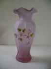 Vintage Fenton? Purple Lavender Satin Floral Ruffle Vase 8” Tall