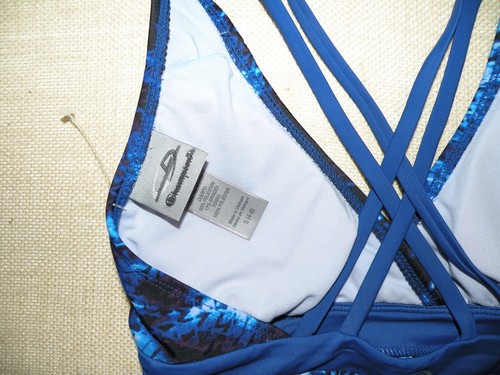 Champion blue & black geometric bandeau tankini swim top swimsuit Size S 4-6 - Picture 6 of 11