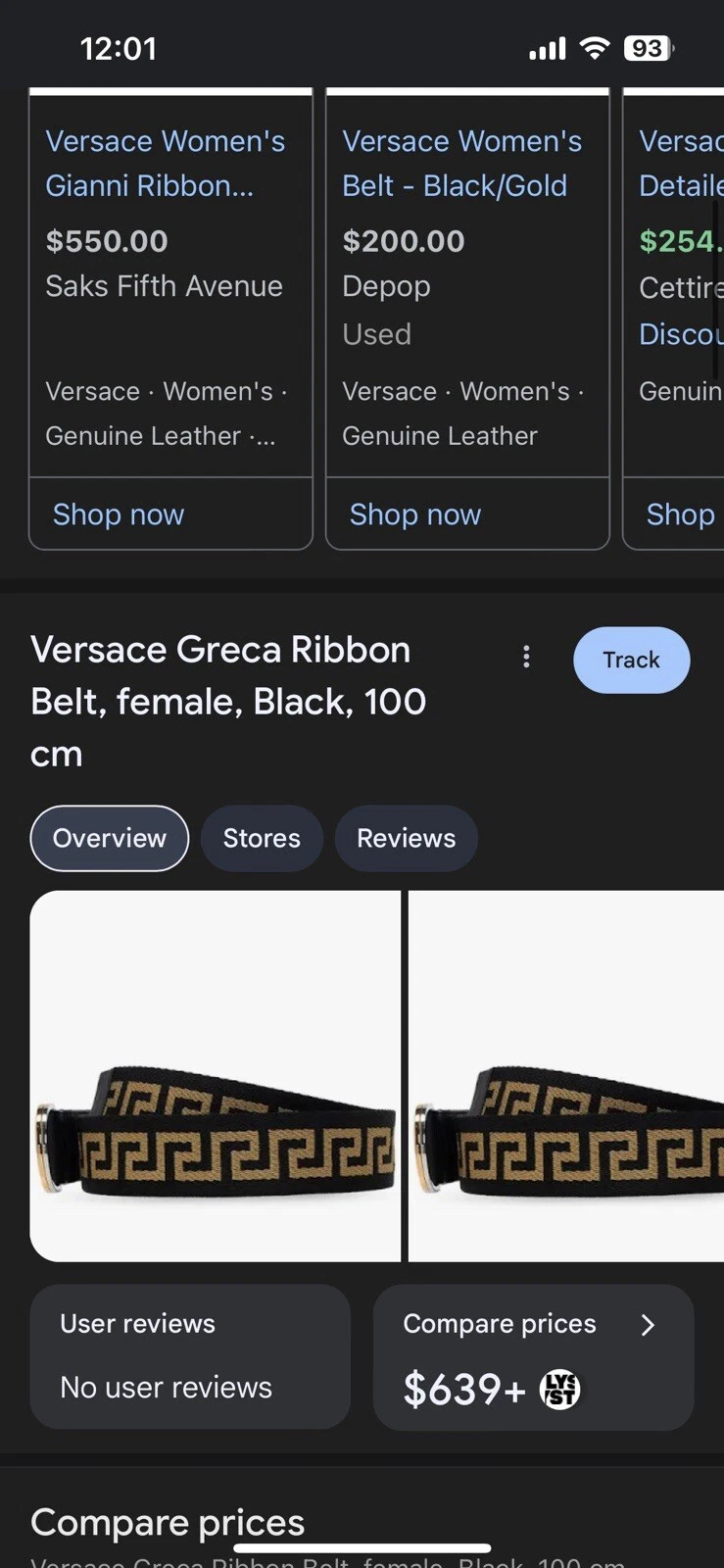 Versace Greca Cintura Nastro Unisex 120 Cm 48 In