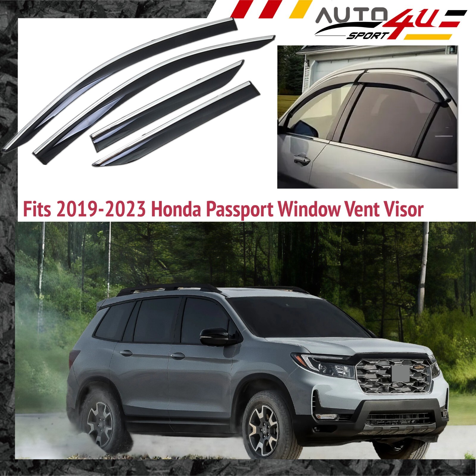 Fits 20192023 Honda Passport Window Vent Visor Shade Deflectors w