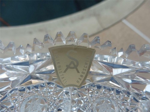 Plato de cristal de plomo vintage corte a mano patrón de abanico estrella - Imagen 3 de 12