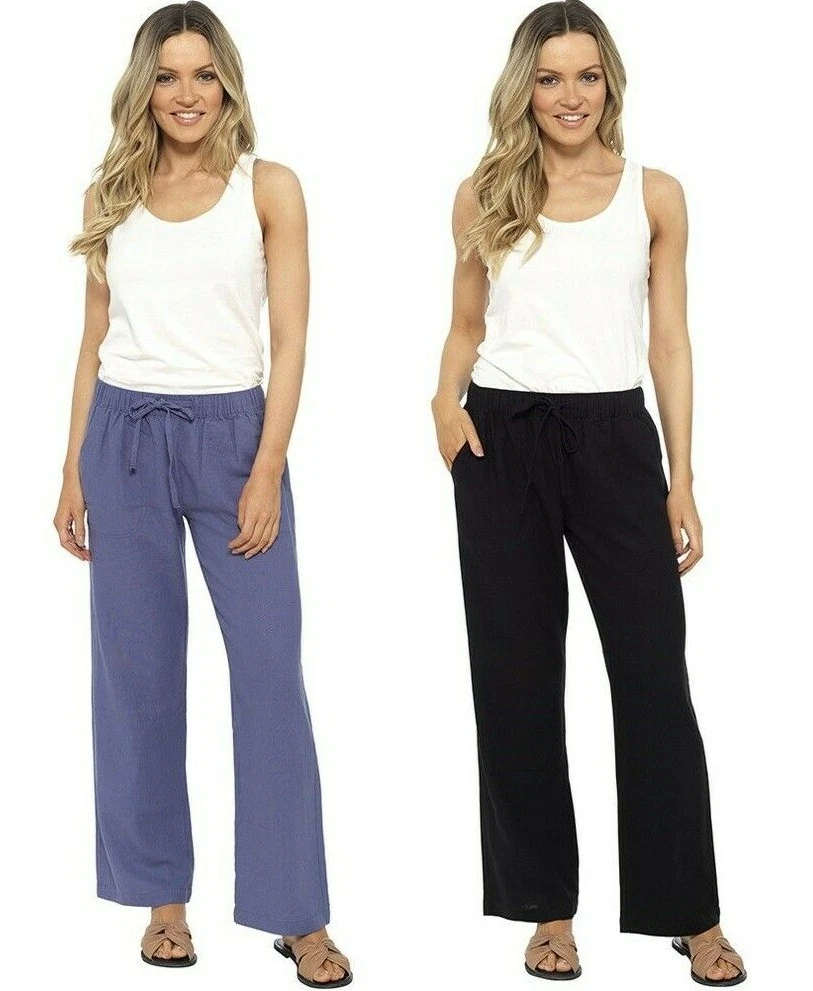 Ladies Linen Trousers Women's Elasticated Pull On Summer Casual Pants Size 10-20
Opens in a new wind