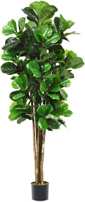 Faux Fiddle Leaf Fig Tree 4' Tall Artificial Greenery Plant in Pot Mod Farmhouse