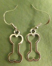 DOG BONE OPEN EARRINGS - Pewter with Sterling Silver Ear Wires or GP 