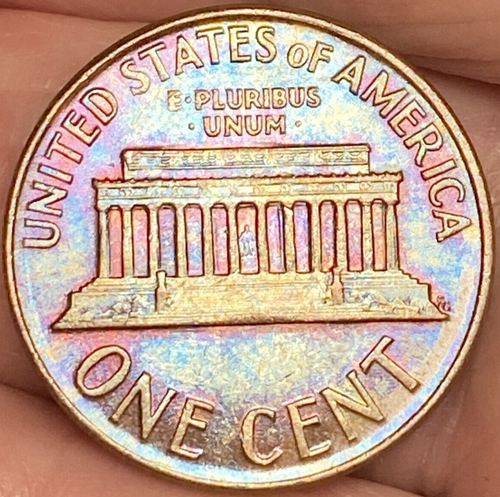 1965-P Lincoln Memorial Penny Brilliant Lustrous Rainbow Toned #4 - Picture 6 of 11