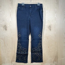 DG2 by Diane Gilman Indigo Denim Studded Stretch Boot-Cut Jeans Size 12 NWT