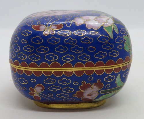 Scatola antica cinese blu cloisonné vintage art deco orientale - Foto 5 di 10