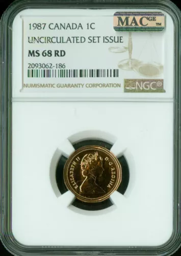 1987 CANADA CENT NGC MAC MS68 RD PQ 2ND FINEST GRADED SPOTLESS *