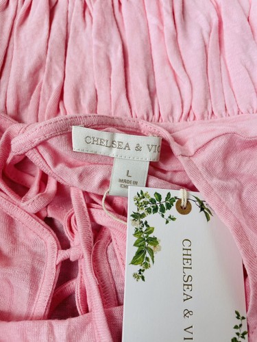 Chelsea & Violet Pink Linen Pleated Blouse Size L NWT Shirt - Picture 5 of 6
