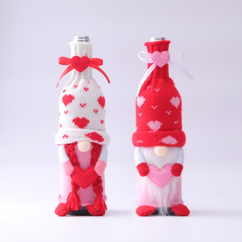 2 Pcs Gnome Wein Flasche Topper Valentines Tag Wein Flasche Taschen - Bild 3 von 17