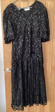 vintage SVANAZINO embellished black Indian lace dress L 