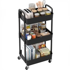 3-tier Storage Unit Mobile Kitchen Utility Cart Black Trolley 《●》 FREE Postage 