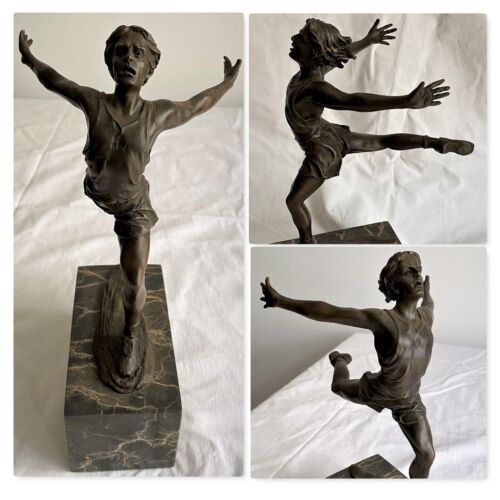 BRONZE SCULPTURE TRACK RUNNER MID-CENTURY HOT CAST FIGURINE by MILO #rj