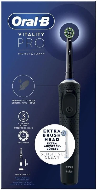 Spazzolino Elettrico ORAL-B Braun VITALITY PRO Nero 3 Modalità Timer Ricambio, fotografia 3 di 8