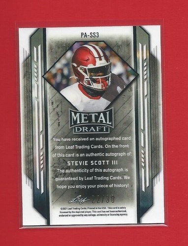 Stevie Scott III 2021 Blatt Metall Zug Silber Mojo Auto 22/30, #PA-SS3, Indiana - Bild 2 von 2