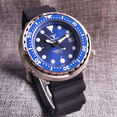 46.5MM Tandorio blue dial Ceramic bezel 30ATM NH35A automatic Diving Mens Watch