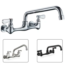 Commercial Kitchen Faucet 8" Center Wall Sink Faucet 2-Handle Mixer Swivel Spout