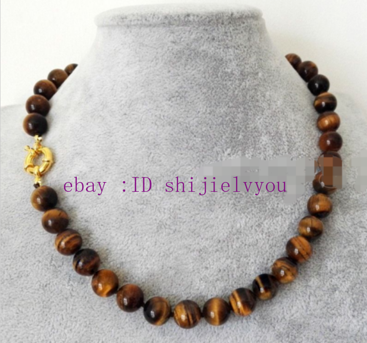Natural 12mm Yellow Tiger's Eye Gemstone Necklace - Round Bead 20 Inch, AAA Quality
