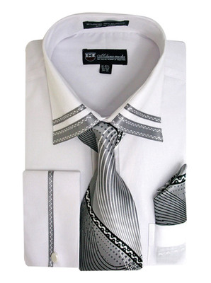 Men's French Cuff Dress Shirt w/ Matching Tie & Hanky Set #28
