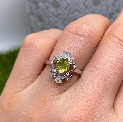 Peridot und weißer Topas natürlicher Edelstein Ring, Silber 925, vergoldet, 7US