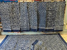 5 Pc Lot Women Cotton Long Sarong Scarf Indian Hand Block Indigo Print Fabric