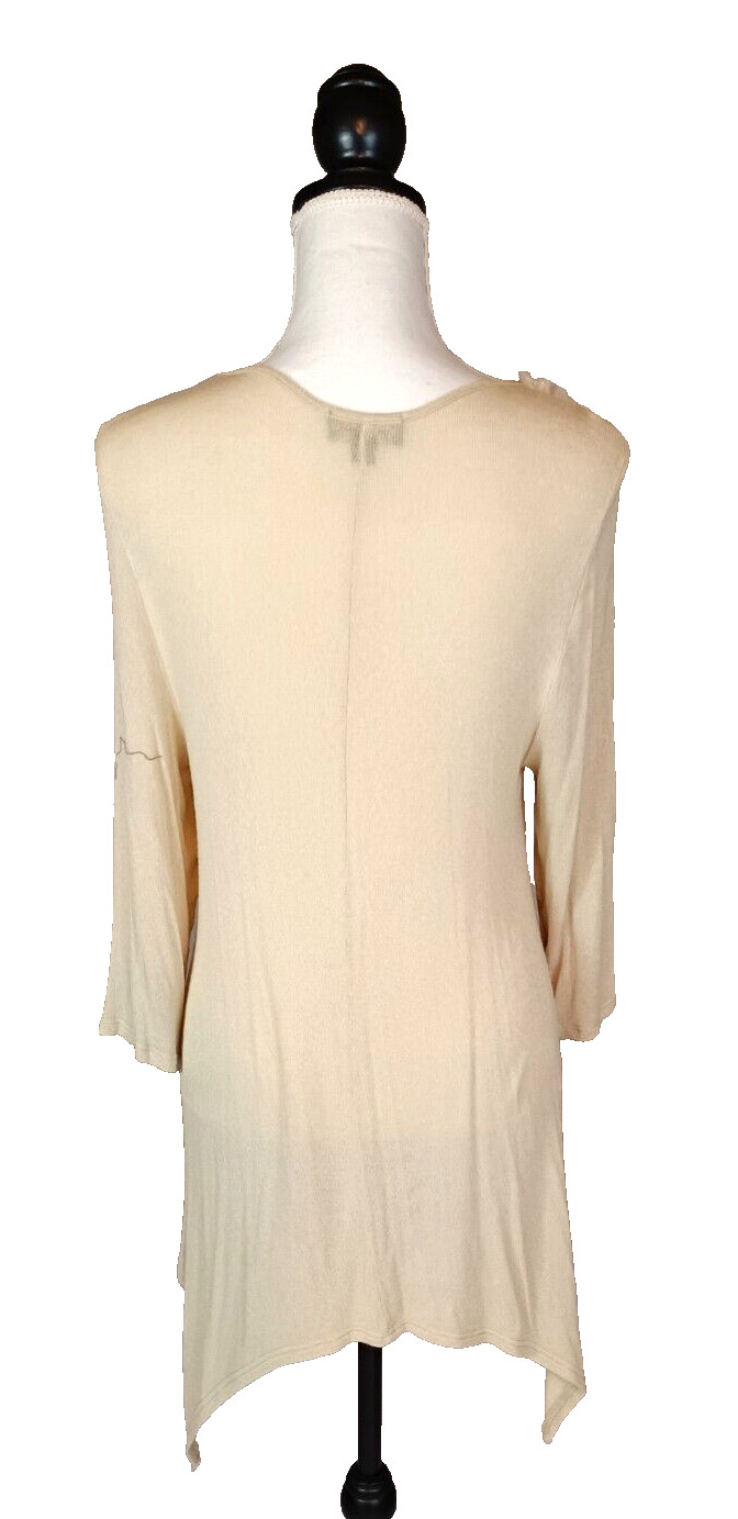 Cal Style Top Womens M Beige Tunic Pearl Studded Semi Sheer Boho Dressy Chic