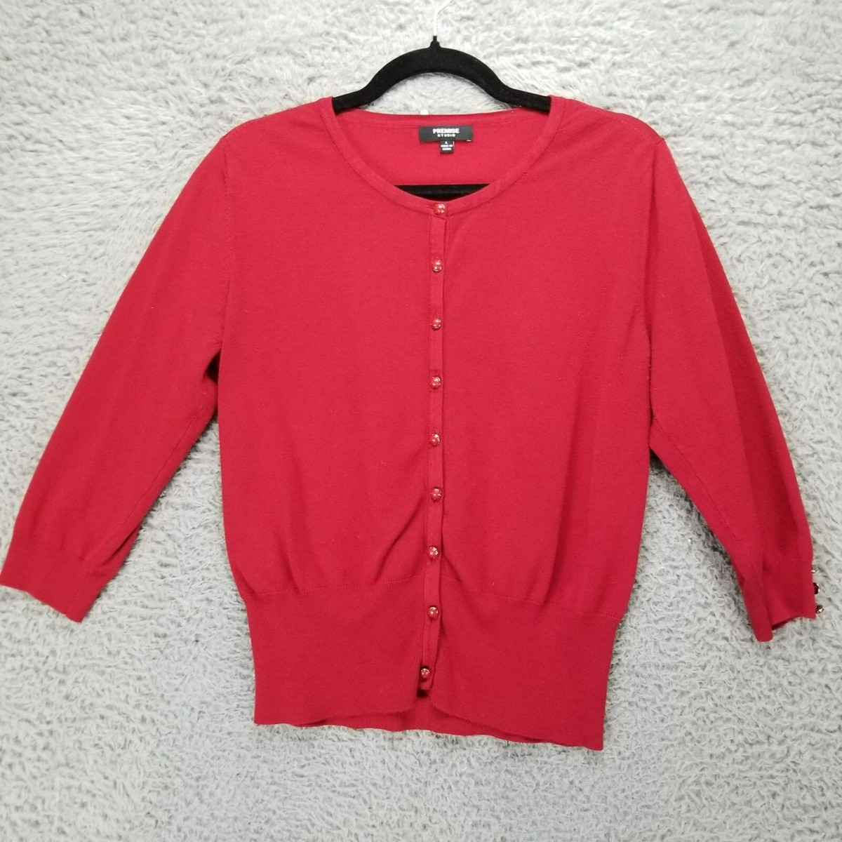 Premise Studio Sweater Womens Large Red 3/4 Sleeve Button Up
