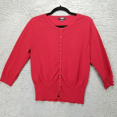 Premise Studio Sweater Womens Large Red 3/4 Sleeve Button Up