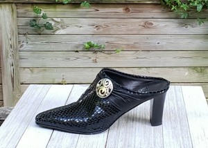 snake print mule heels