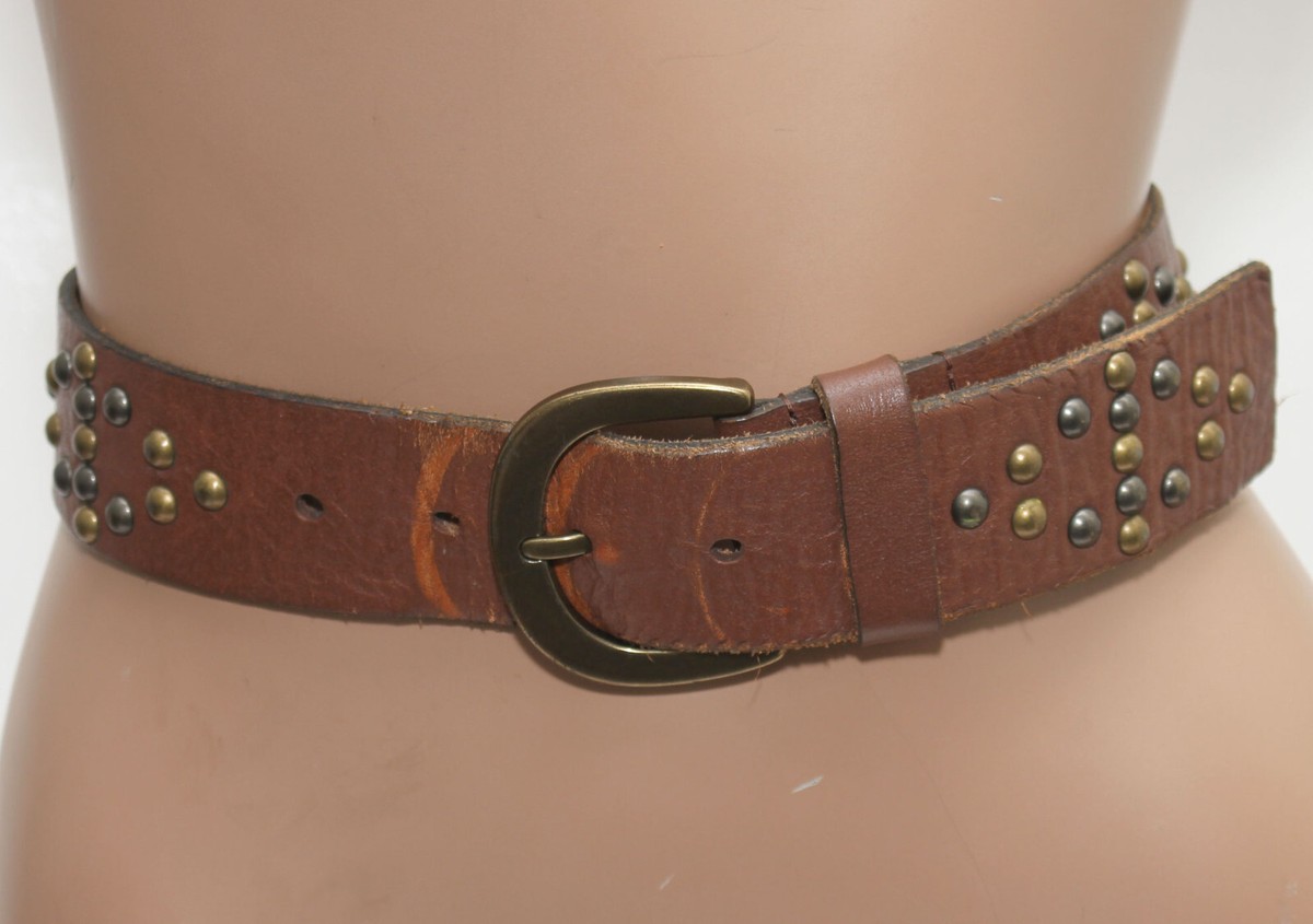 Vintage Leather Rock Studded Brown Belt Size 36 Studded Brown Leather BELT - Brass Buckle - SIZE S - 36  main image 4
