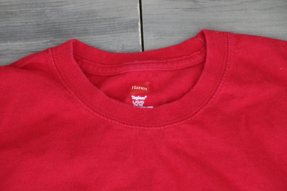 VINTAGE Hanes Tagless Boys Crew Neck Long Sleeve Shirt Youth Sz Large 14-16 Red - Image 2 of 4