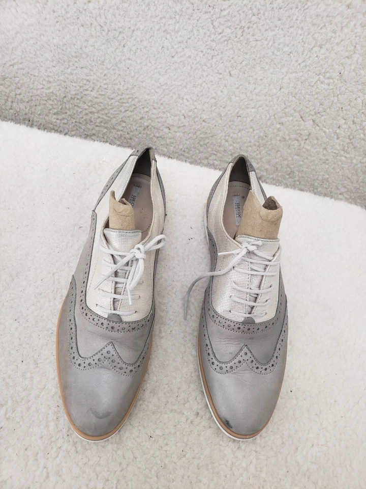 Geox D Janalee Women Oxford 40 Beige Leather Lace Up Comfort Flat Shoes US9 - Image 3 of 4