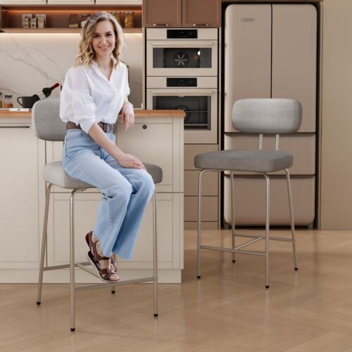 Set of 2/3/4 Line Fabric Kitchen Stools Counter Height Barstools with Back 27'' - Picture 11 of 31