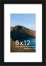 8x12 Picture Frame Black, Display Pictures 6x8 with Mat or 8x12 Without Mat
