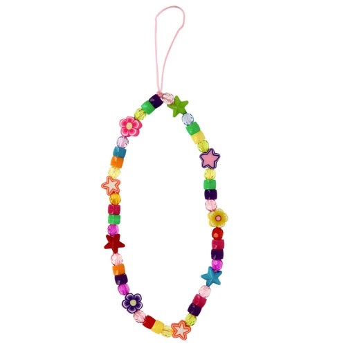 Bijou de Téléphone 25 cm Perles Fleurs et Étoiles Pratique Multicolore