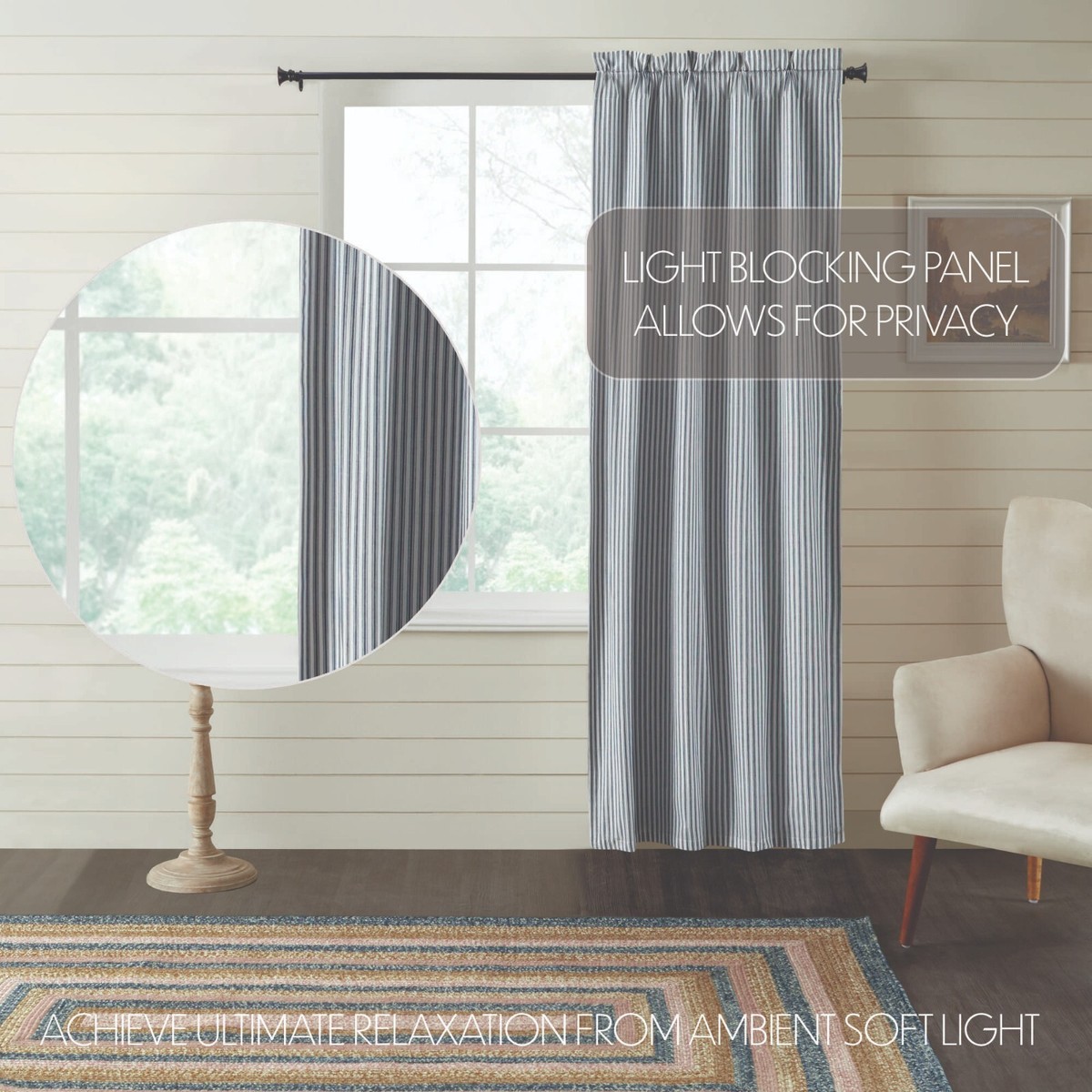 Sawyer Mill Blue Ticking Stripe Blackout Panel 84x40 CURTAIN Blue
