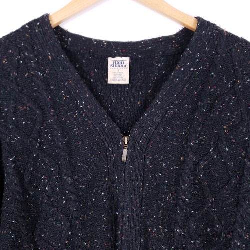 High Sierra Cable Knit Sweater Women S Black Speckled Zip Cardigan Goth Whimsy - Picture 2 of 8