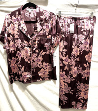 In Bloom By Jonquil Medium Brown Burgundy Floral Print Pajama Lounge Set