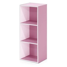 11003WH-PI 3-Tier Open Shelf Bookcase White & Pink
