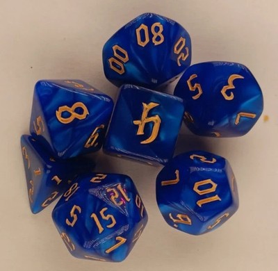 DND Dice 7 pc set, China Blue Pearl. D4-D6-D8-D10-D12-D20-D%                 #52