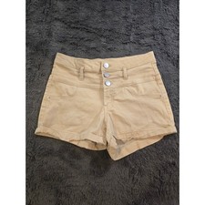 No Boundaries Khaki Mid Rise Shorts Tan 3 Button Fly Cuffed Size 9