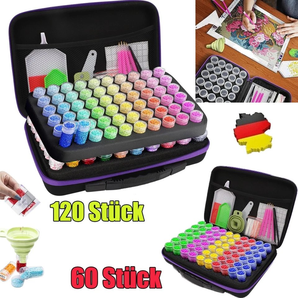 MARKENLOS Diamond Painting Zubehör Boxen Diamant Painting Aufbewahrungsbox 120/60 Fächer