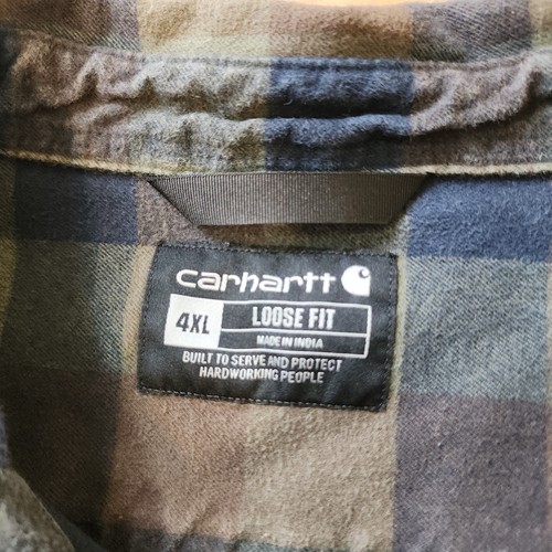 Carhartt Flannel Shirt Mens 4XL Green Plaid Loose Fit Workwear Rugged Shacket - Picture 3 of 12